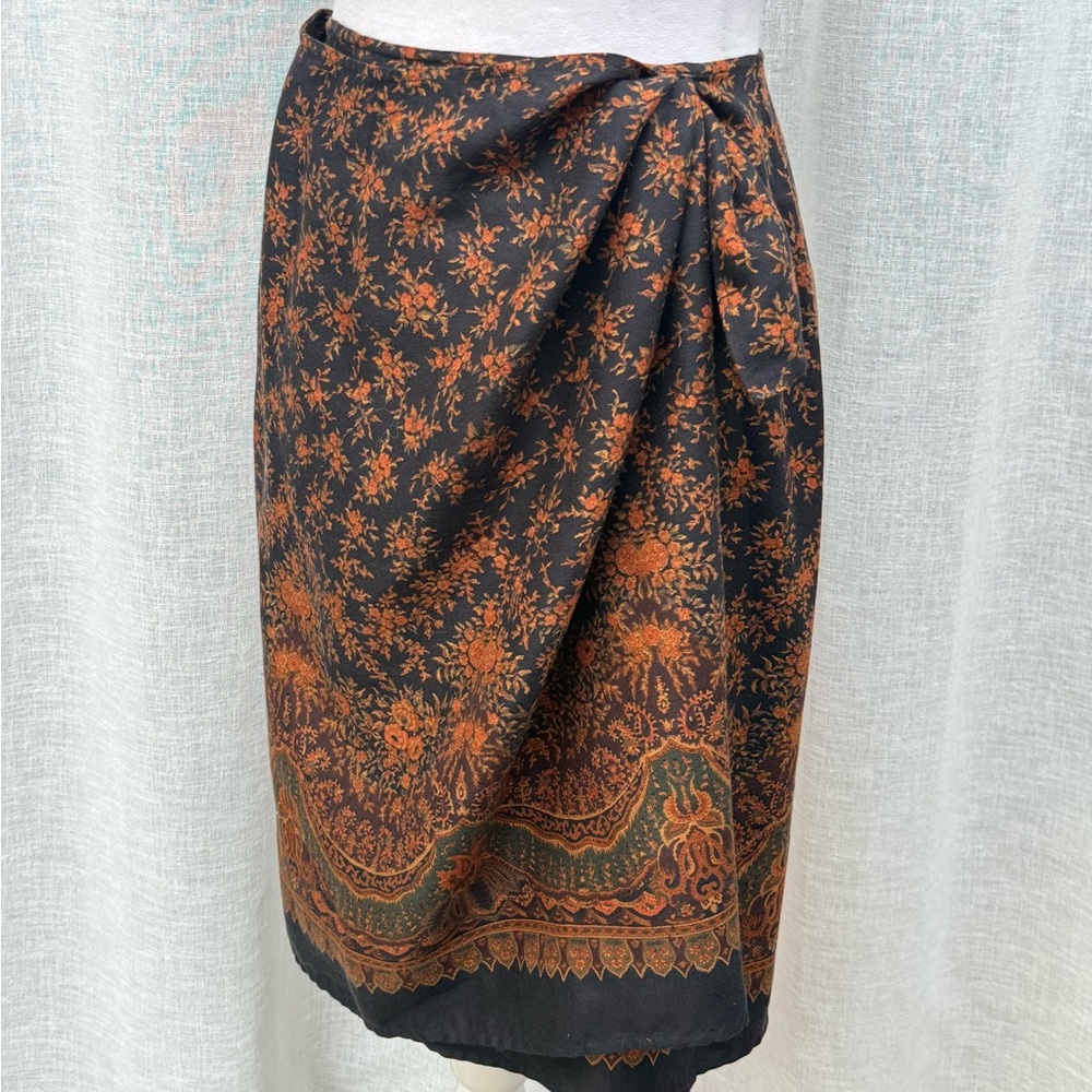Bintage Brooks Brothers black orange floral wrap skirt